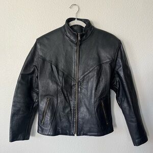 Motorcycle Apparel Industry Shaf Black Motorcycle Leather Jacket Men’s Size L